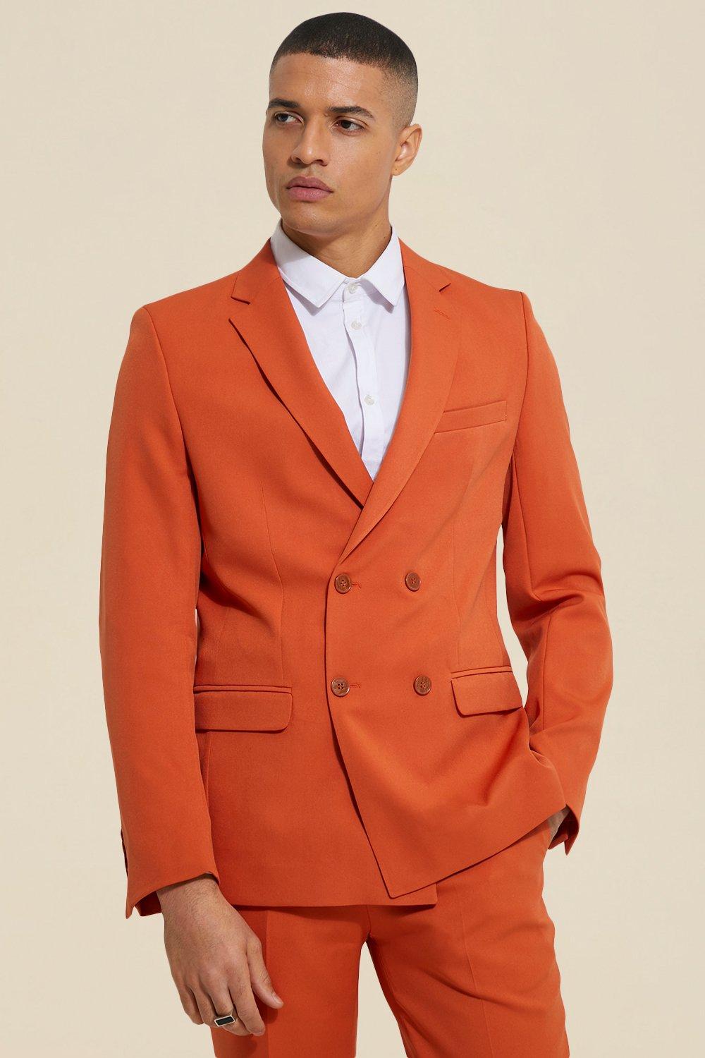 Slim Burnt Orange Double Breasted Suit boohooMAN USA